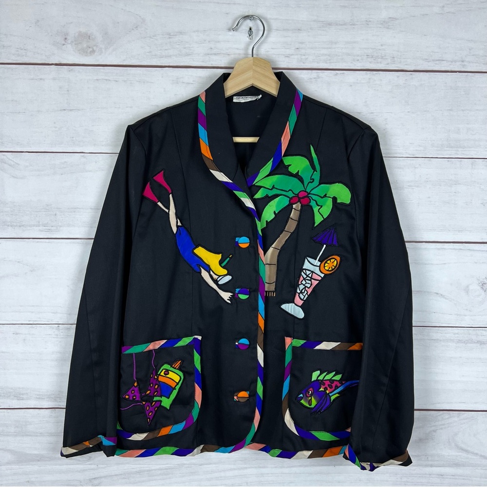 Vintage 80s SILKSCAPES Vacation Spots Beach Jacket Large